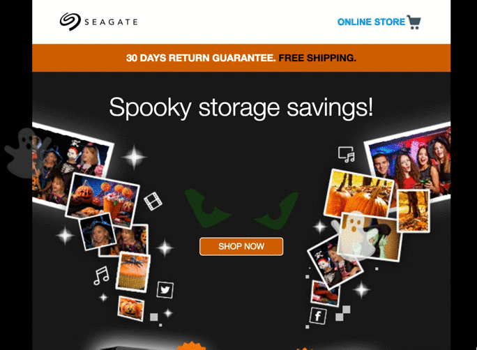 Halloween email with CSS animation of ghosts