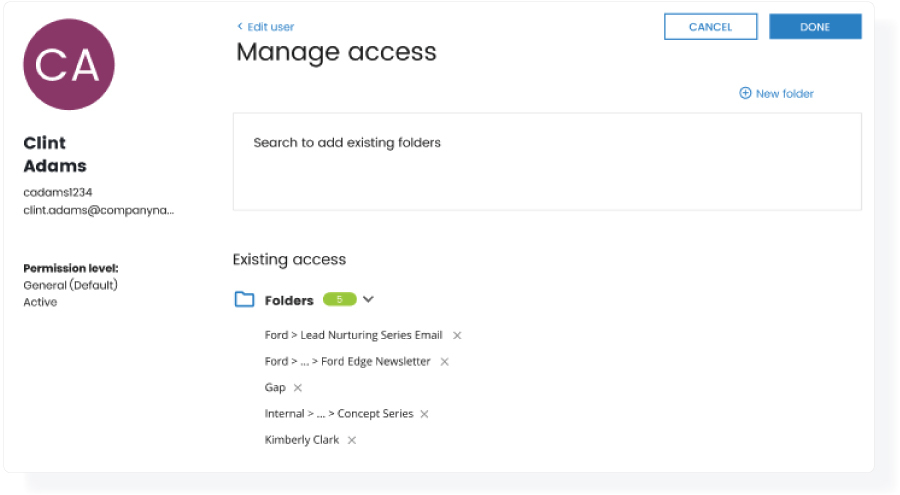 product screenshot - manager user access