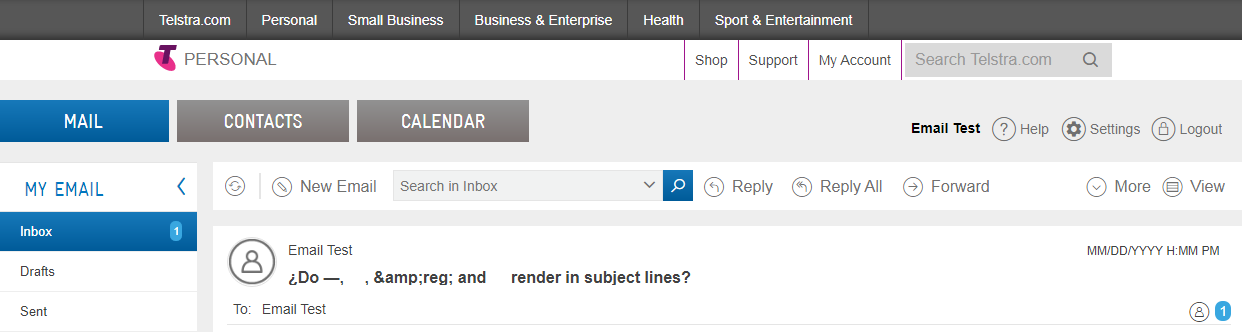 Example of Inbox Display in Telstra