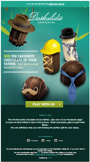 Social media contest in an email featuring chocolate candies