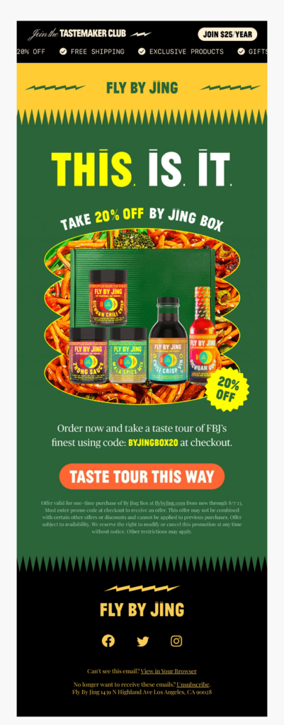 Email design featuring sauces and brand storytelling