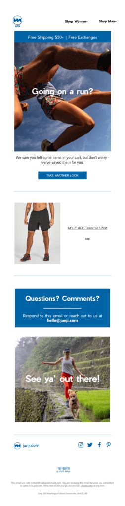 Abandoned cart email for sportswear