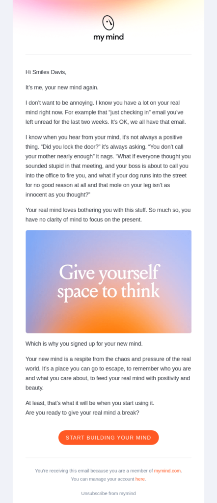 Simple email design from MyMind
