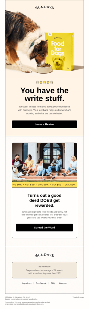Pet brand customer feedback email