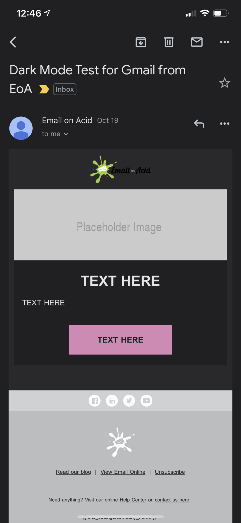 dark mode email opened directly in the Gmail app