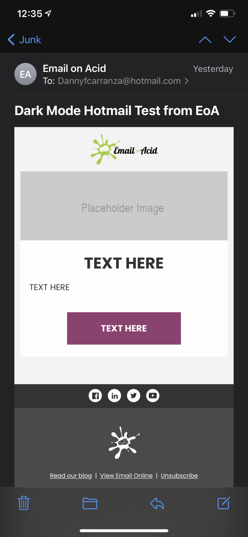 dark mode email to outlook in apple mail