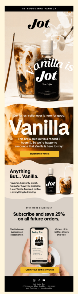 Retail product announcement email for vanilla flavoring