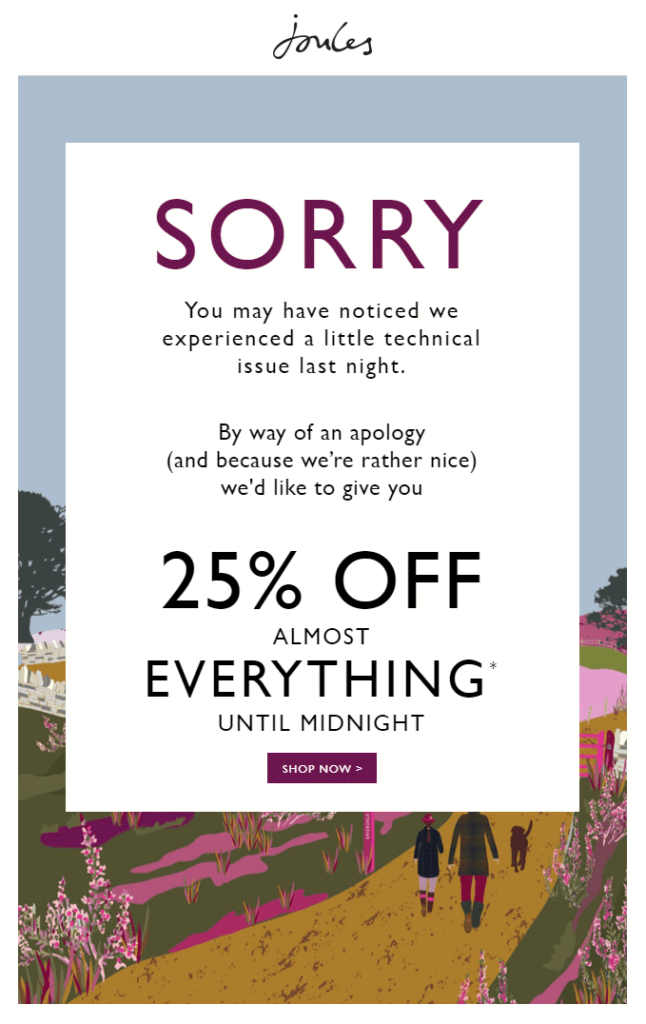 Apology email with discount offer