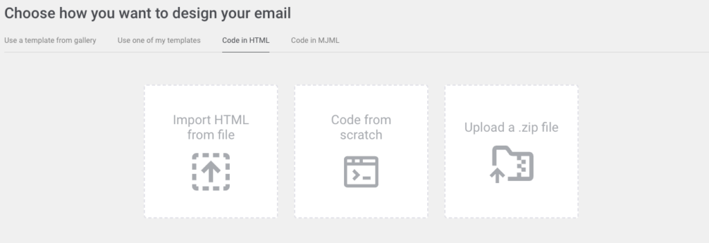 Options for email building in Mailjet