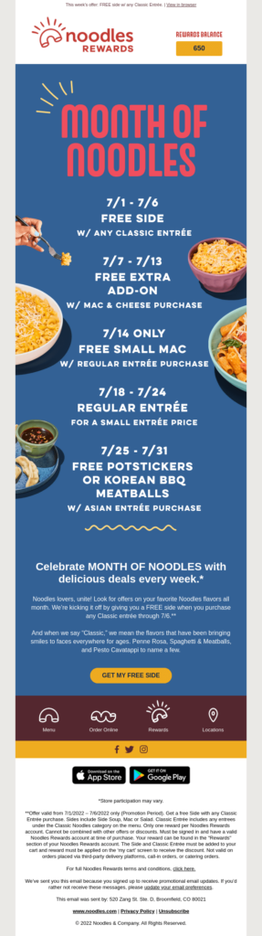 Noodles and Co. rewards email