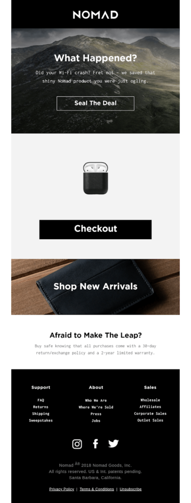 Nomad abandoned cart email