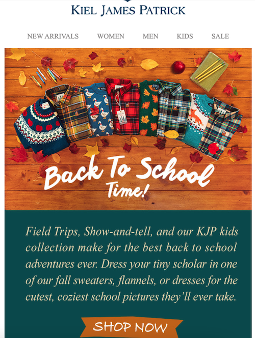 Nostalgic school clothing email