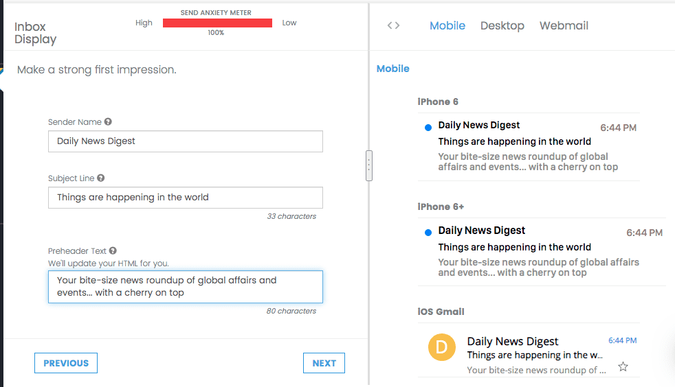 Example view of building your Inbox Display in the workflow