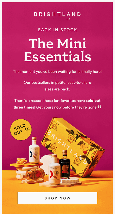 Retail email marketing example for inventory update