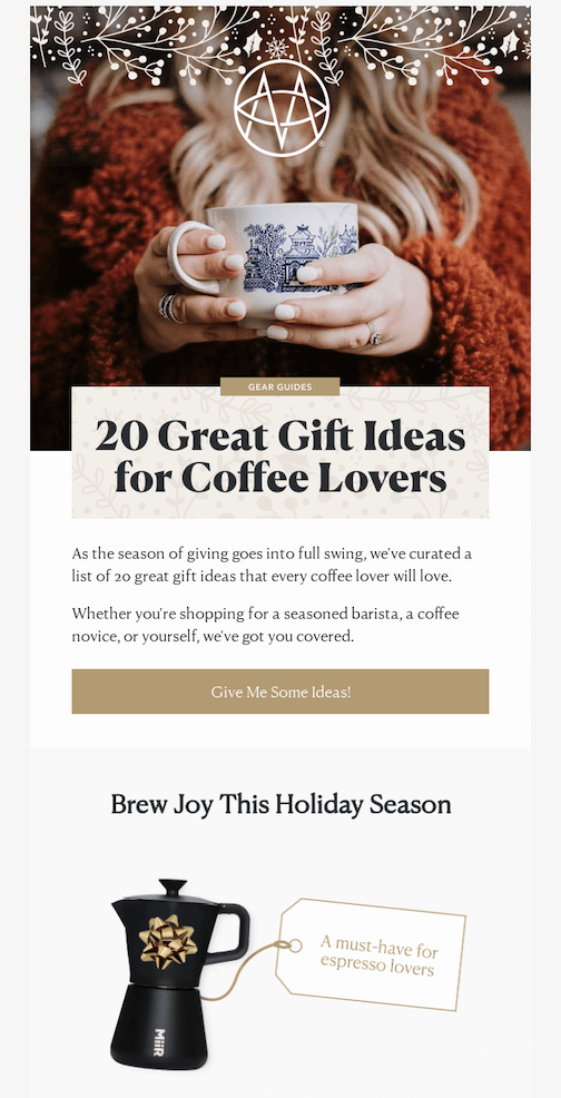 Retail email marketing gift guide for coffee products