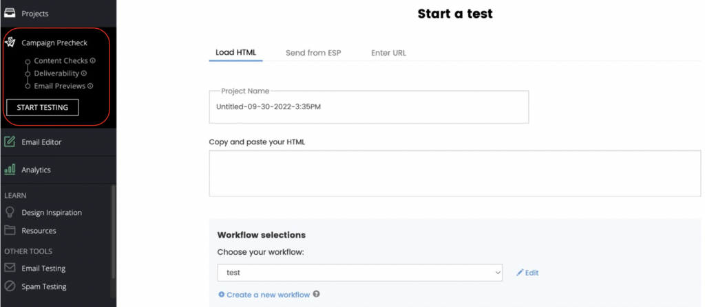 Email on Acid platform screenshot start testing for Android 13 and IOS 16.