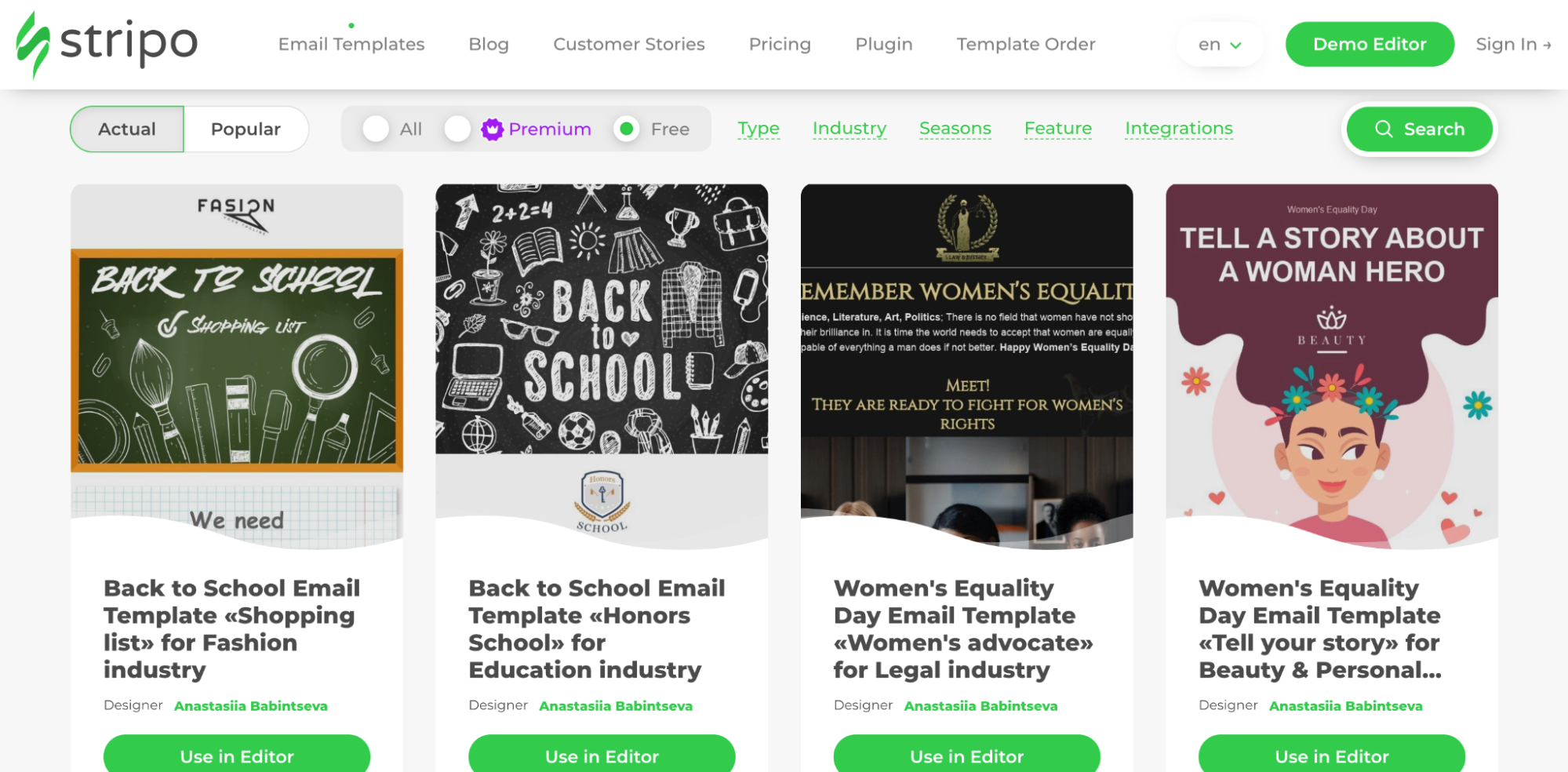 Sample of Stripo email templates
