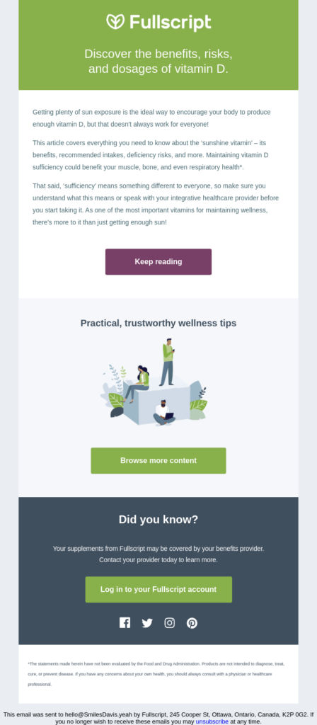 Fullscript email campagin with B2C content on Vitamin D