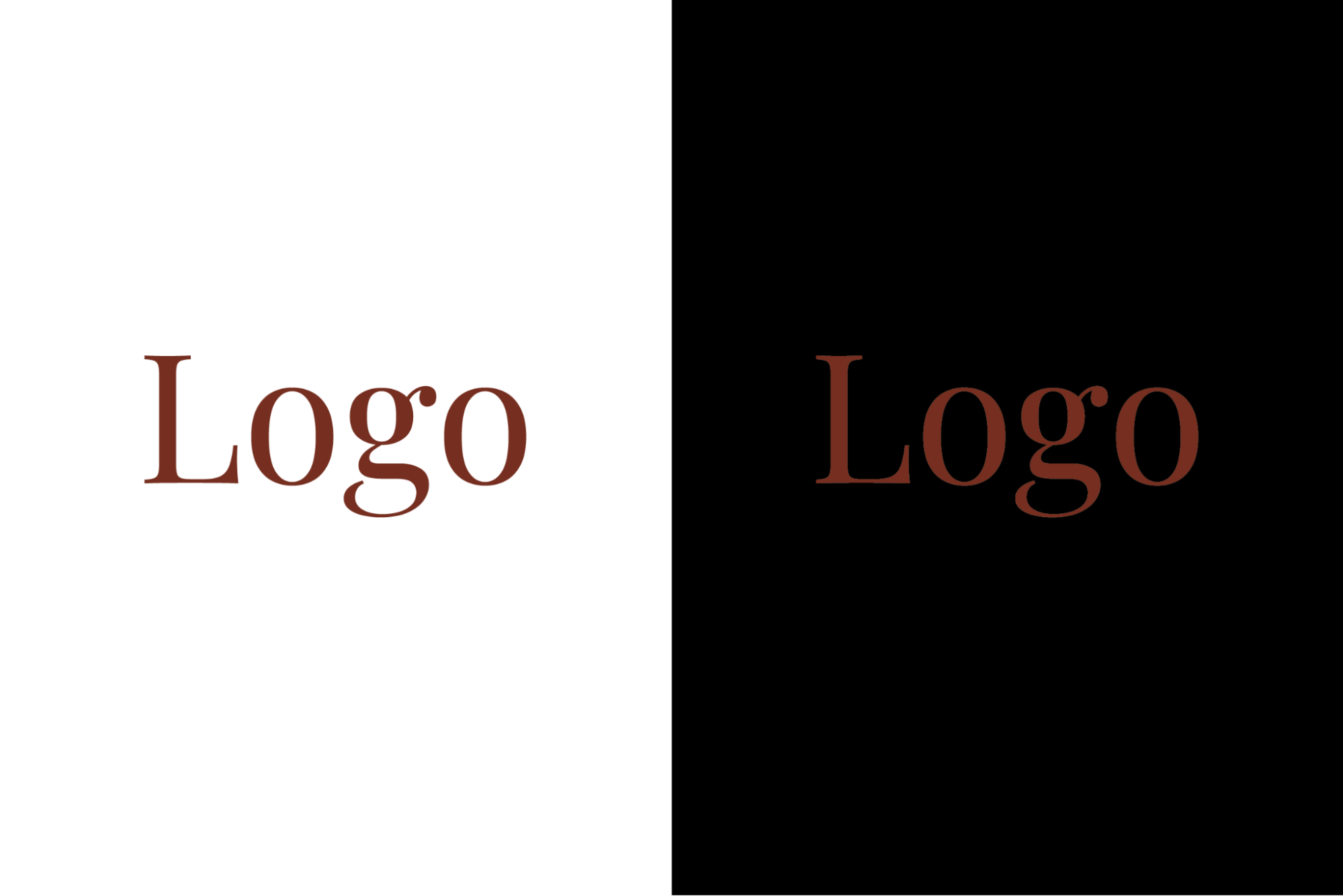 Inaccessible transparent word "logo" on light and dark backgrounds.