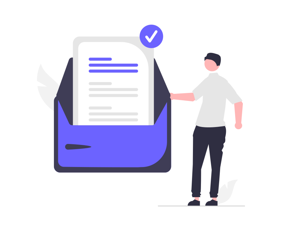 Man stands next to email newsletter icon