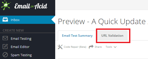 URL Validation tab