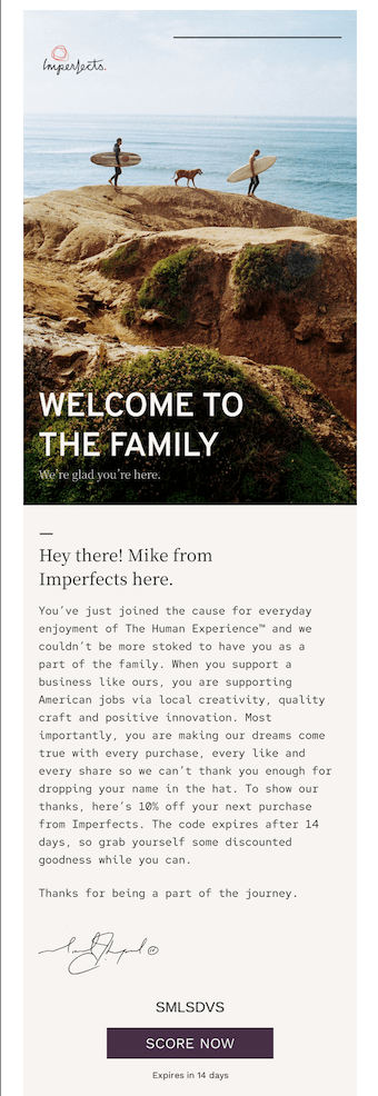 Welcome email with surfboards