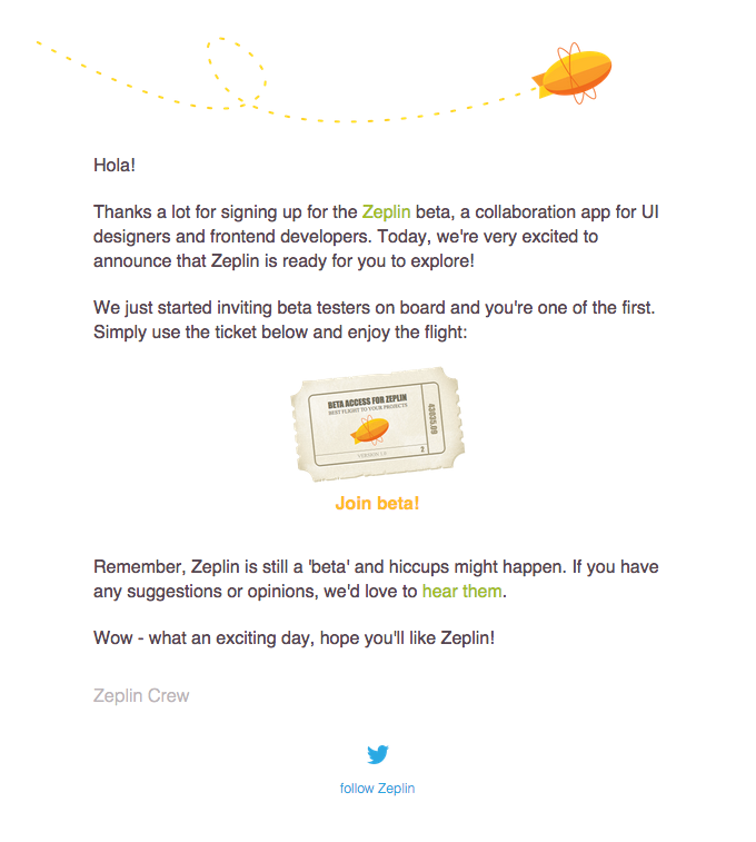Minimal email design in a welcome message