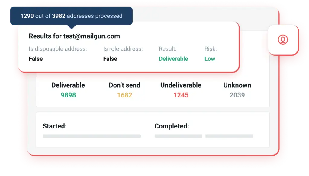 Mailgun Validate email test results