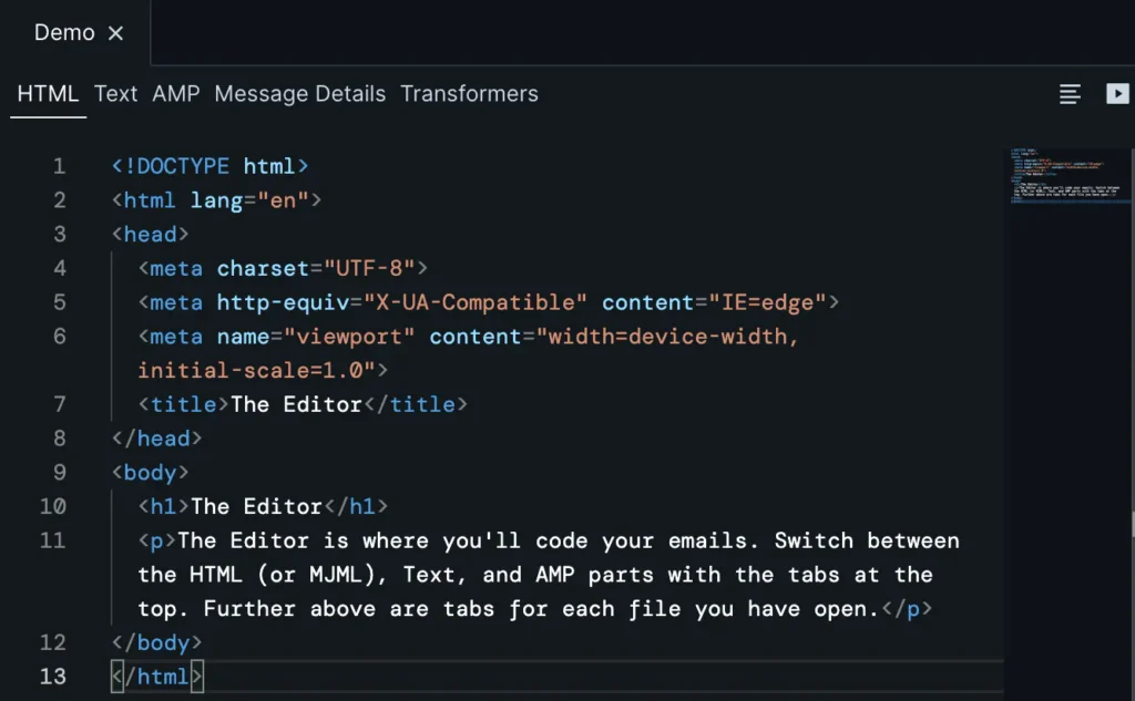 Screenshot from Parcel's email editor